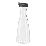 OGGI Transparente Karaffe mit aufklappbarem Deckel – ideale Saftflasche, transparenter Krug mit Deckel, Teekrug, Wasserkaraffe, 1,6 l, grauer Dec