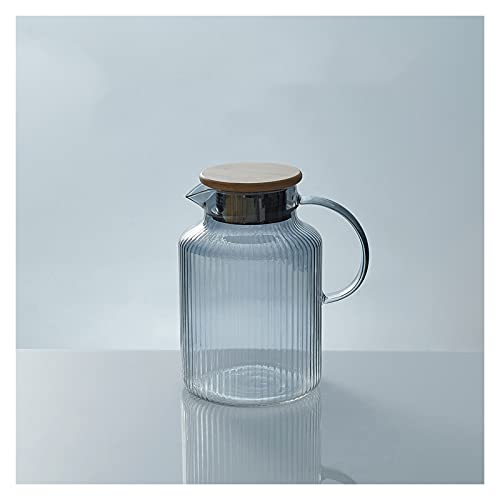dxjsf Wasserkrug 57,4 oz Hoher Borosilikat-Glaskrug mit Anti-Branding-Behandlungsstreifen-Karaffe mit Olecranon-Auslauf für Milch, Saft, Getränke Wasserkaraffe (Color : Gray)