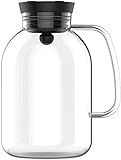 LQX Teekanne Wasserkaraffe Glaskanne mit Deckel Wasser-Krug GlasCarafe Borosilikat und Edelstahl Glasdeckel Deckel Einmachglas Eistee Heiß Kalt Eiswein Kaffee-Milch-Saft Getränke Karaffe Teap