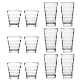 LEONARDO HOME Onda Wasser-Gläser, 12 Stück (1er Pack), spülmaschinengeeignete Saft-Gläser, Trink-Becher aus Glas mit Muster, 12 teilig, 210 ml, 300 ml, Klar, 011019