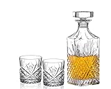 Amisglass Whiskey Karaffe mit 2 Gläsern, Whiskey Set, 3-teilig, Whisky Dekanter 900ml und Whisky Gläser 300ml 2 Stück, Kristallgläser & Longdrinkglä