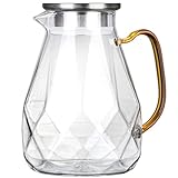 Wasserkrug aus Glas Diamantmuster Wasserkaraffen mit Deckel Eisteeflasche Weinkaraffe Getränkewasserkocher for Eistee Kaffee Milchsaft 1,5