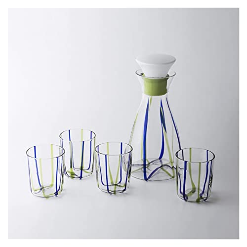 dxjsf Wasserkrug Glas KALTER Kessel mit 4 Tassen Klarer kaltem Wasser-Krug-Saft-Getränke-Pitcher-Home-Trinkwasser-Wasser-Flaschen-Sets mit Deckel Wasserkaraffe (Color : Green)