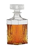 Whiskey Karaffe aus Glas mit Verschluss 900ml Whiskeykaraffe Whisky Dekanter Flasche Glaskaraffe Cognac Scotch Brandy Sherry Glasverschluss Konturen H x B x T 23,5 x 9 x 9 cm