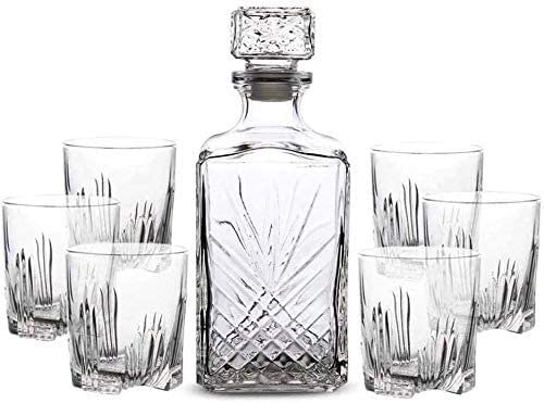 XIANDIAN Wasser Karaffen Whisky Karaffe Whisky Set,Geschenk Elegante Whiskey Karaffe und Glas Set,Bleikristallglas Karaffe mit 6 Whiskygläsern,for Bourbon Scotch Schnapsp