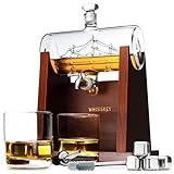 Whisiskey - Whisky Karaffe - 1000 ml - Geschenkset Herren - Luxuriöses Whiskey Set - Geschenk zum Vatertag - mit 4 Whiskysteinen, Ausgießer, Zapfhahn und 2 Whiskygläsern -1L
