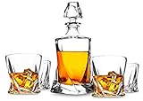 LANFULA Whisky Gläsern und Karaffe Set, 800 ml Dekanter mit 4 Bleifrei Kristall Gläser 300 ml, Geschenk für Weihnachten, 5-teiliges, Schöne Geschenkbox