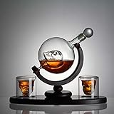 Whisky Karaffe Set Totenkopf glas Schädel Gläser Deko Skelett Halloween Geschenkset Bourbon zubehör wiskey gläßer Skull Globus-Dekanter b