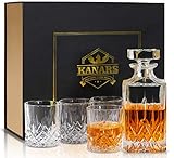 KANARS Whiskey Gläser und Karaffe Set, 750 ml Whisky Dekanter mit 4x 300 ml Gläser, Bleifrei Kristallgläser, Schöne Geschenk Box, Hochwertig, 5-