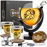 Whisiskey – Whisky Karaffe - Skull Dekanter - Whisky Geschenkset - Whiskey Set – 900ML – Whisky Geschenke für Männer – Männergeschenke - Geschenk Inkl. 4 Whiskey Steine, 2 Whiskey Gläser & 4 Zubehö