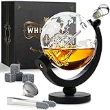 Whisiskey - Whisky Karaffe - Globus - Dekanter - Whiskey Set - 900 ml - Geschenke für Männer - Geburtstagsgeschenk - Inkl. 4 Whisky Steine & Ausgieß
