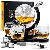 Whisiskey - Whisky Karaffe - Globus - Dekanter - Whiskey Set - 900ML - Geschenke für Männer - Geburtstagsgeschenk - Inkl. 4 Whisky Steine, Ausgießer & 4 Whisky Glä