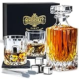 Whisiskey - Whisky Classic Karaffe – Twisted Dekanter Set - Whiskey Karaffe Set - 1000ML - Geschenke für Männer - Inkl. 4 Whisky Steine, Zange & 2 Whisky Glä