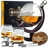 Whisiskey - Whisky Karaffe - Globus - Dekanter - Whiskey Karaffe Set - 900 ml - Geschenke für Männer - Inkl. 4 Whisky Steine, 2 Whisky Glä