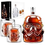 Whiskey Decanter Set Transparent Kreativ mit 2 150ml Gläsern, Whisky Karaffe für Brandy, Scotch, Wodka, Geschenke für Papa, Ehemann, Freu
