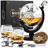 Whisiskey - Whisky Karaffe - Globus - Dekanter - Whiskey Set - 900ML - Geschenke für Männer - Männergeschnke - Inkl. 4 Whisky Steine, Ausgießer, Tülle & 2 Whisky Glä