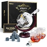 Whiskeyglas, kugelförmige Whisky-Karaffe Globus Segelschiff 930 ml mit Eisstein, 2 Whiskygläser, Geschenke für Männer, Vatertagsgeschenk,jahrestag geschenk für ih