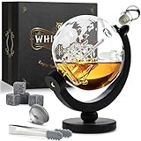Whisiskey - Whisky Karaffe - Globus - Dekanter - Whiskey Set - 900 ml - Geschenke für Männer - Männergeschenke - Inkl. 4 Whisky Steine & Ausgieß