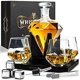 Whisiskey - Whisky Karaffe - Diamant - Dekanter - Whiskey Set - 1000ml - Geschenke für Männer - Männergeschenke - Inkl. 4 Whisky Steine, Ausgießer & 4 Whisky Glä