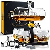 Whisiskey - Whisky Karaffe - Segelschiff - Dekanter - Whiskey Karaffe Set - 1L - Geschenke für Männer - Inkl. 4 Whisky Steine, Ausgießer, Zapfhahn & 2 Whisky Glä