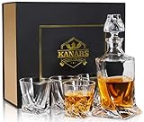 KANARS Whisky Karaffe und Gläser Set, 800 ml Bleifrei Kristall Whiskey Dekanter mit 4x 300 ml Gläsern, 5-Teiliges, Geschenkbox