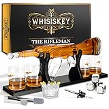 Whisiskey - Whisky Karaffe - Gewehr - Dekanter - Whiskey Karaffe Set - 1000 ML - Geschenke für Männer - Inkl. 9 Whisky Steine, Ausgießer & 4 Whisky Glä