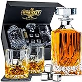 Whisiskey - Whisky Karaffe – Classic - Dekanter Set - Whiskey Set - 800ML - Geschenke für Männer - Geburtstagsgeschenk - Inkl. 4 Whisky Steine, Zange & 2 Whisky Glä