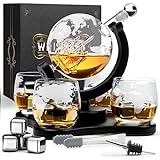 Whisiskey - Whisky Karaffe - Globus - Dekanter - Whiskey Set - 900ML - Geschenke für Männer - Männergeschenke - Inkl. 4 Whisky Steine, Ausgießer & 4 Whisky Glä