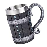 HUAPOPMU Nordic Viking Rune Mug Stainless Steel Tankard 3D Norse Dekor Kaffee Cool Gothic Beer Cup Mugs 600m